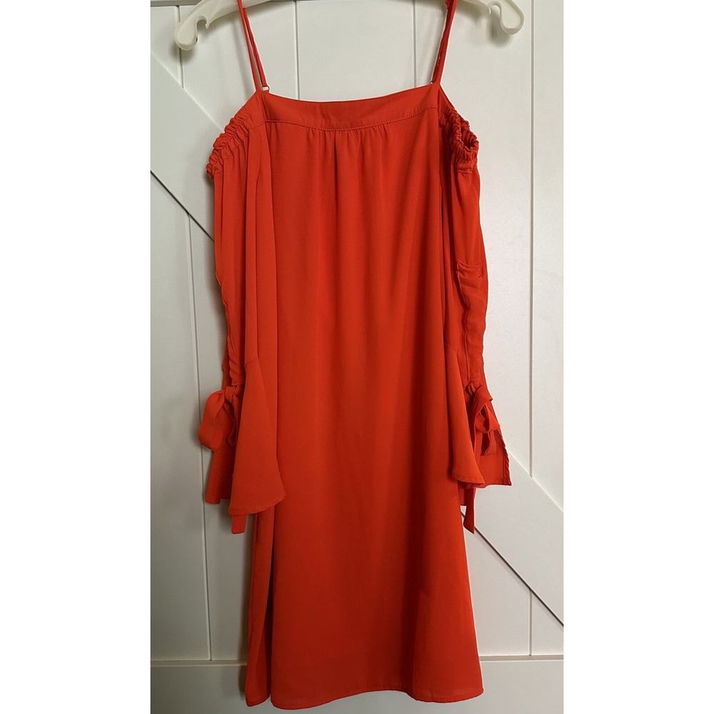 Skies Are Blue Womens Dress XS Orange‎ Off The Shoulder 3/4 Sleeve Ruffle Lined - Picture 2 of 5